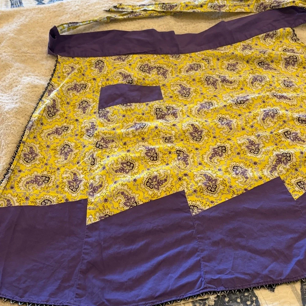 Vintage Handmade Yellow and Purple Patterned Apron